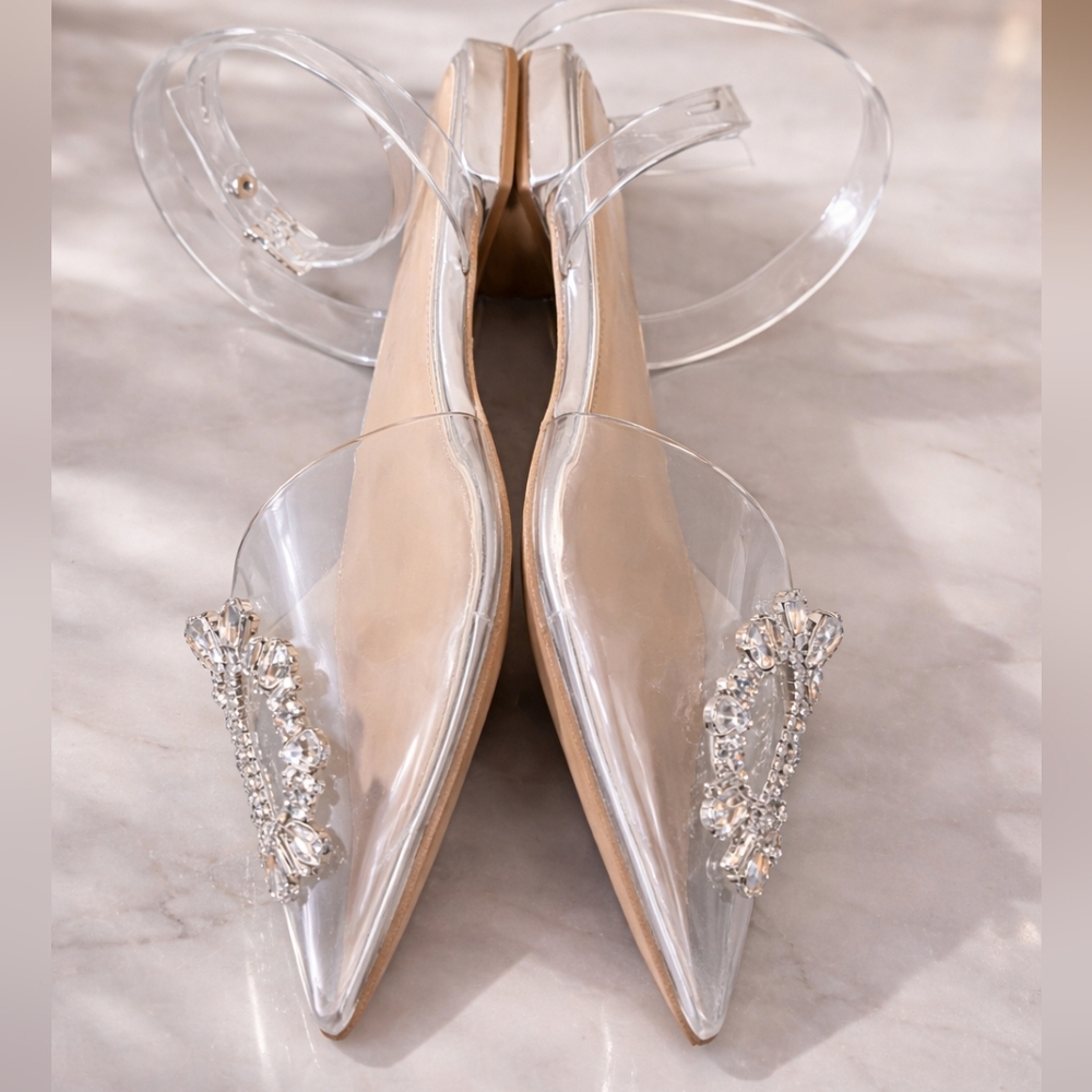 Gianni Bini Vailie Clear Rhinestone Details Ankle Wrap Sandals 7.5 - Picture 5 of 8